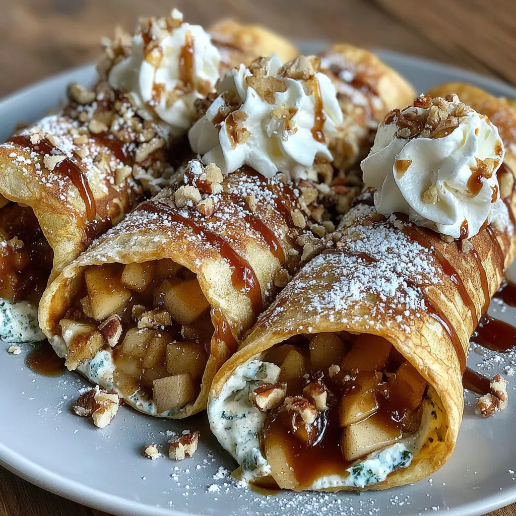 Apple waffle roll ups on a skillet turning golden with caramelized apples inside