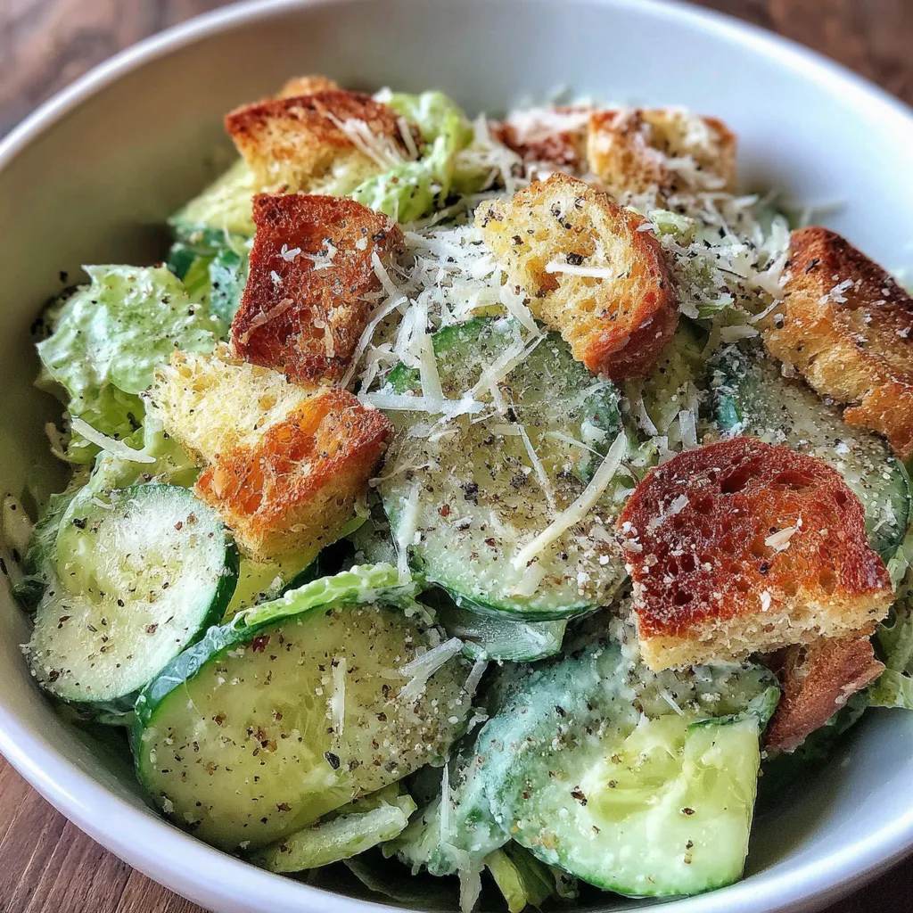 Sliced cucumbers and Caesar dressing ingredients arranged on a board