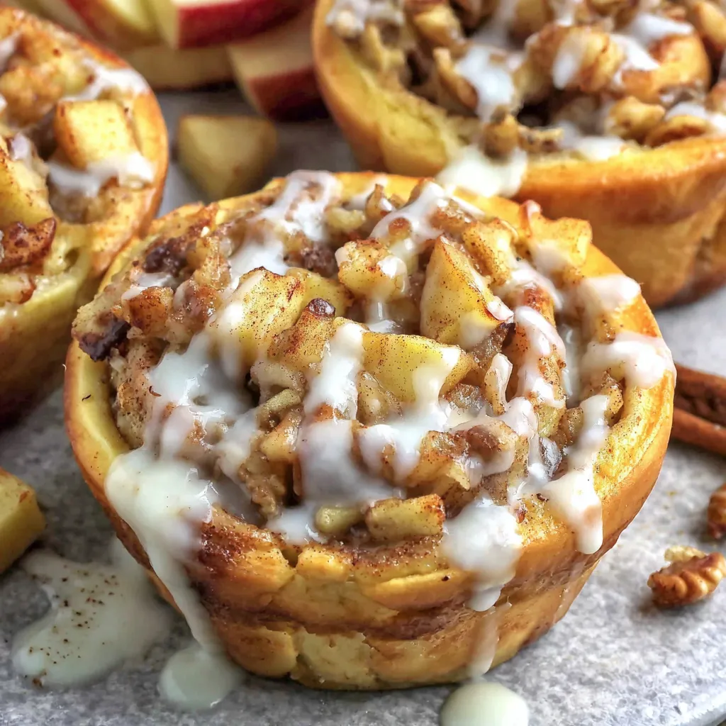 Close-up of apple cinnamon roll filling with diced apples and cinnamon sugar