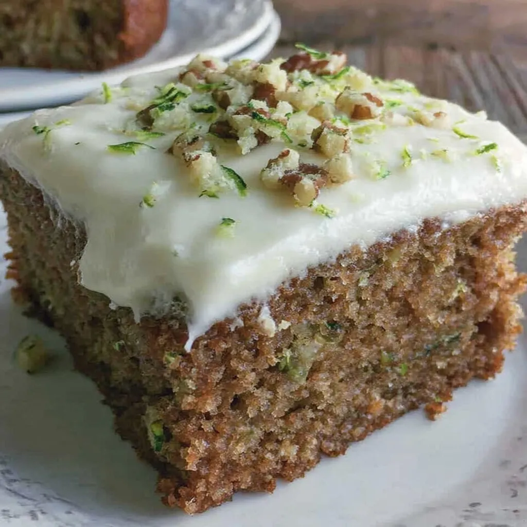Frosted zucchini cake with walnuts on top