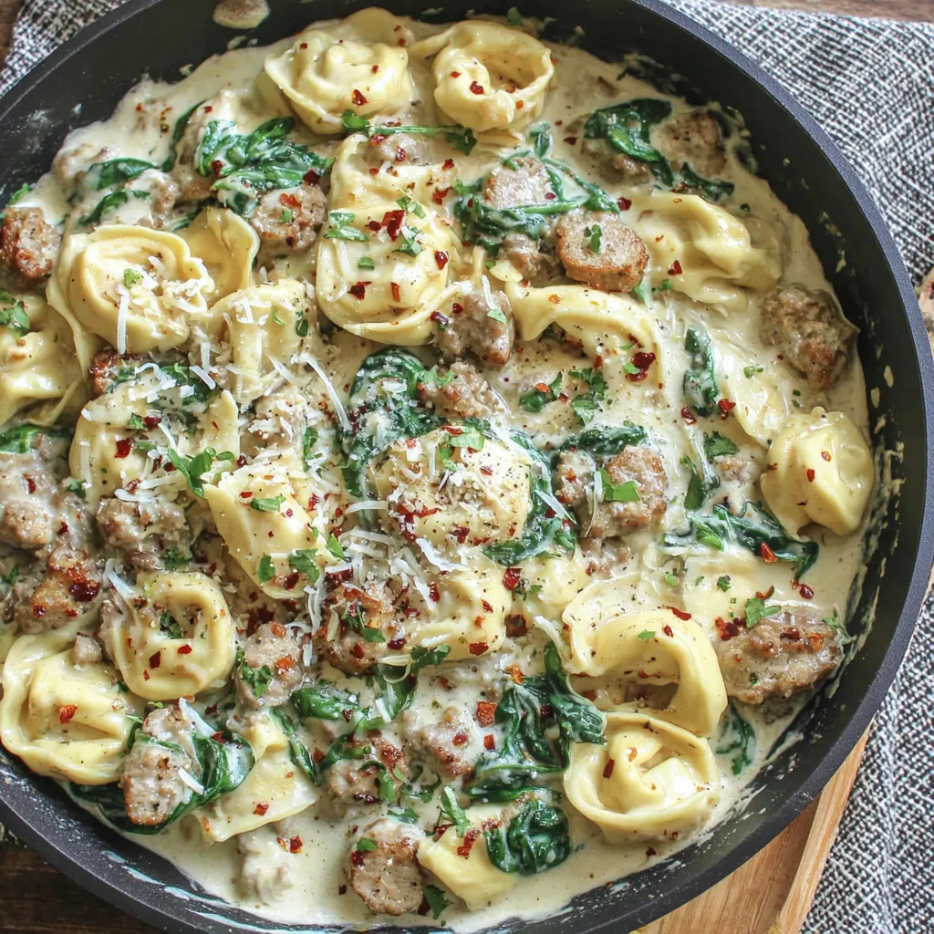 User provided content image showing the creamy sausage tortellini in skillet