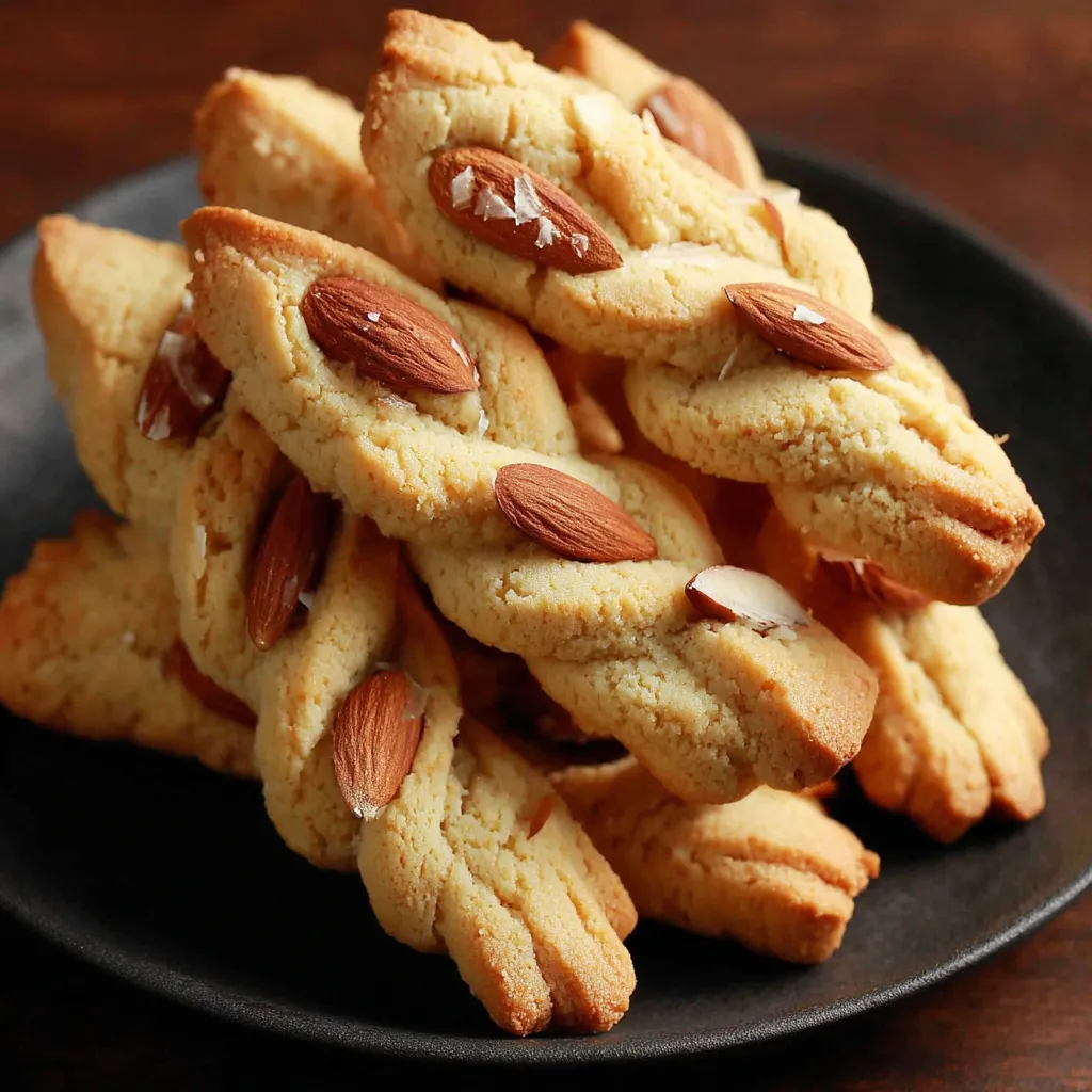 Baked witches fingers shortbread arranged on a serving platter with almond nails