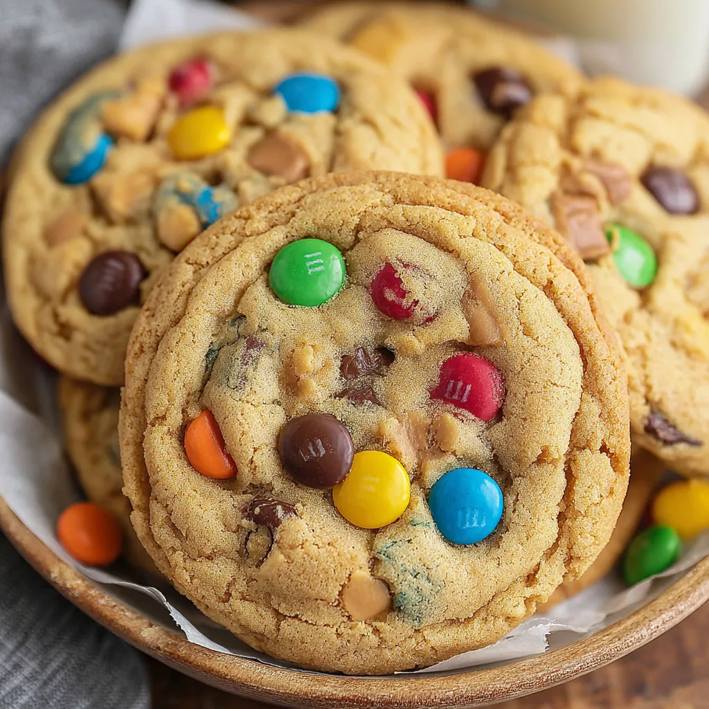 Close-up of cookie dough scoops studded with M&Ms and chocolate chips on a baking sheet