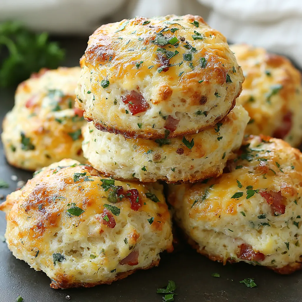 Plated breakfast biscuits with chives and feta, served with fruit and coffee