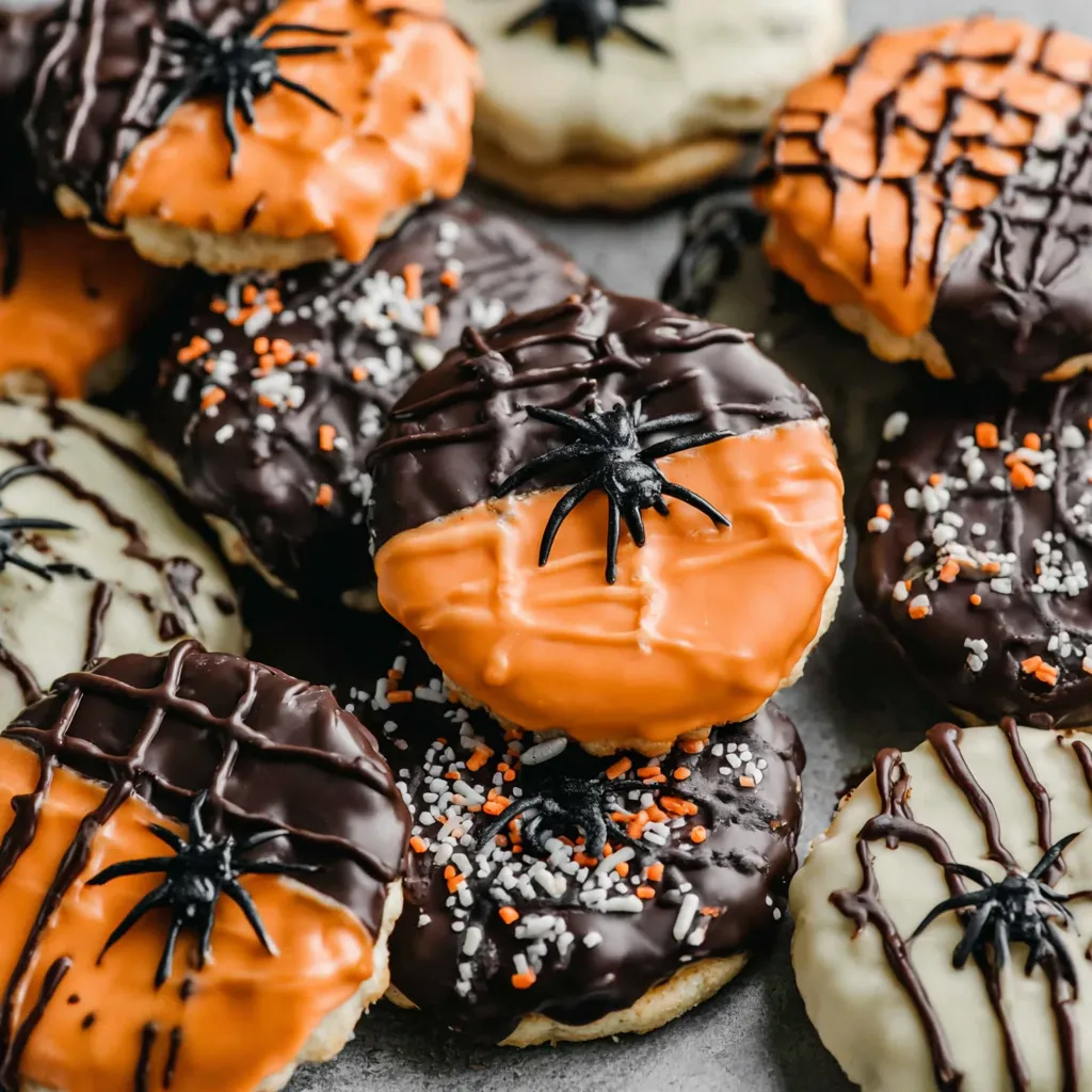 Colorful candy-melt coated Halloween Ritz crackers on parchment