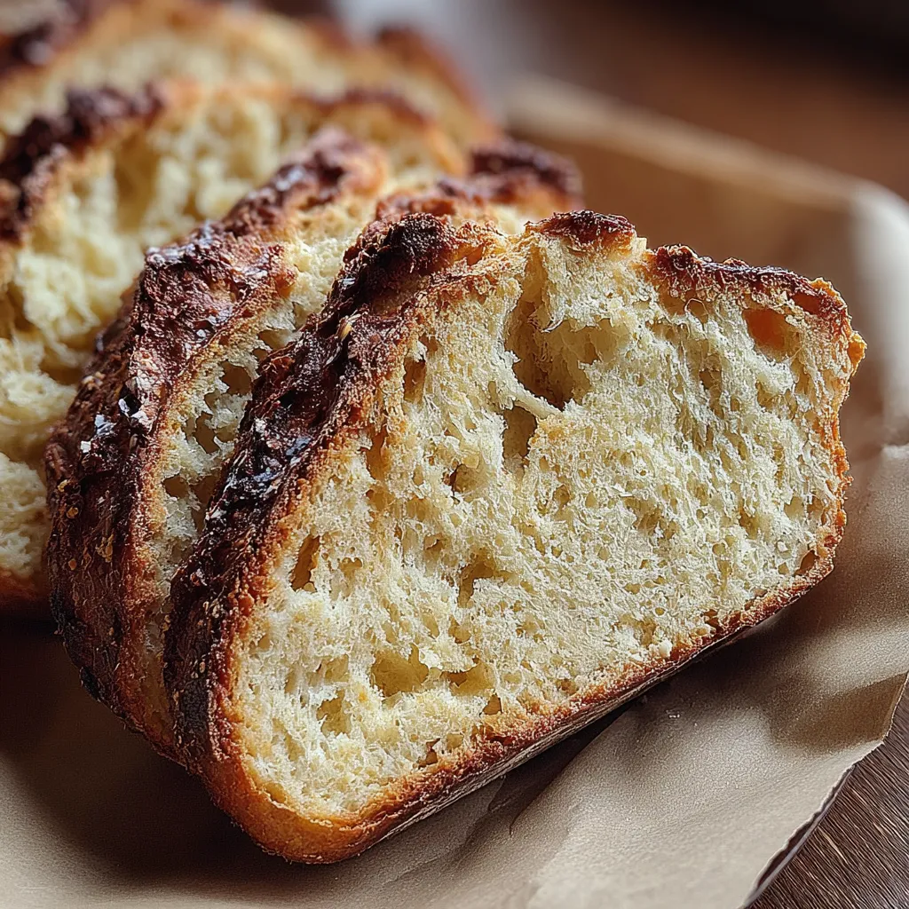 Sliced Irish soda bread with butter and jam on a wooden board