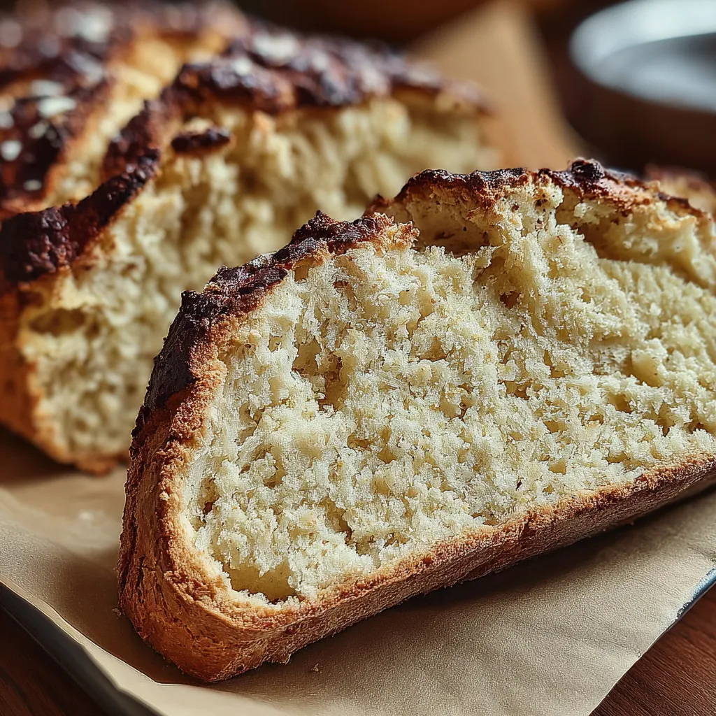 Close-up of rustic Irish soda bread crust with scored cross
