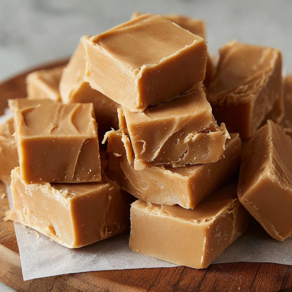 Peanut butter fudge squares arranged in a tin with parchment