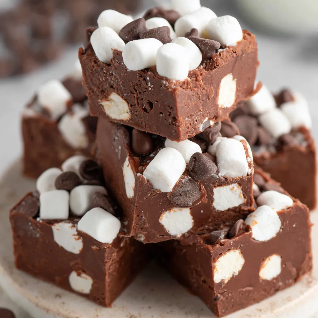 Cut squares of hot chocolate fudge on a board