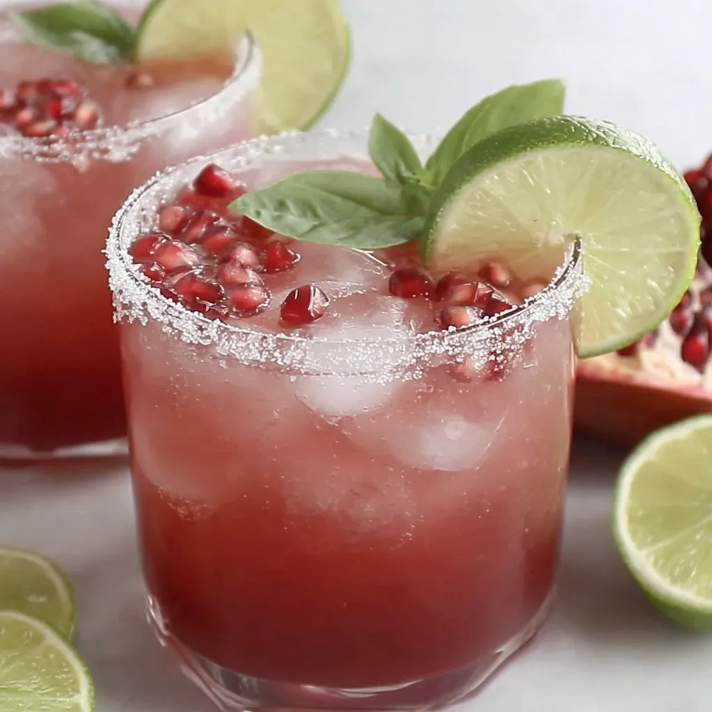 Tangy pomegranate mocktail in a rimmed glass