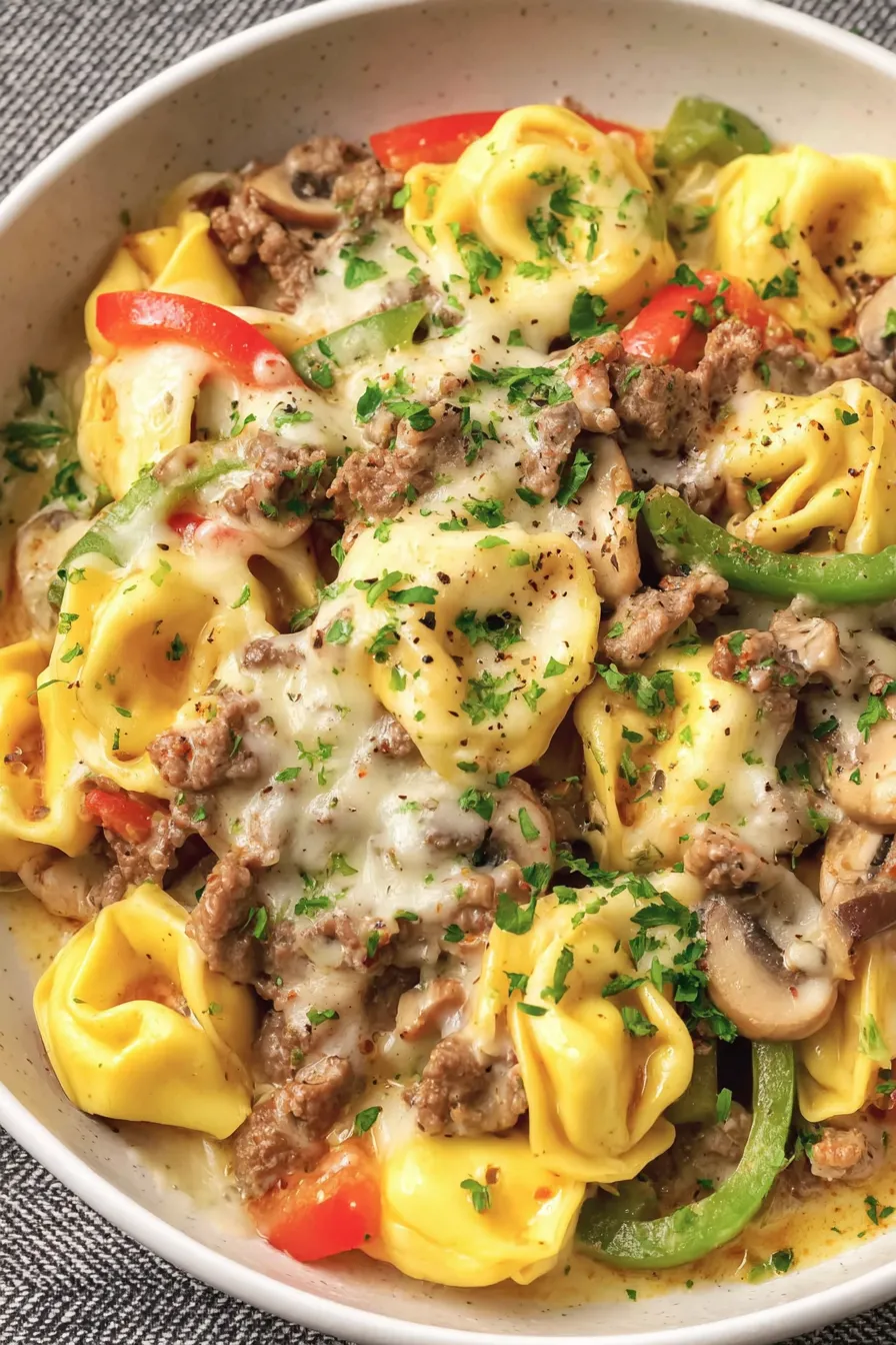 Crock Pot Cheesesteak Tortellini