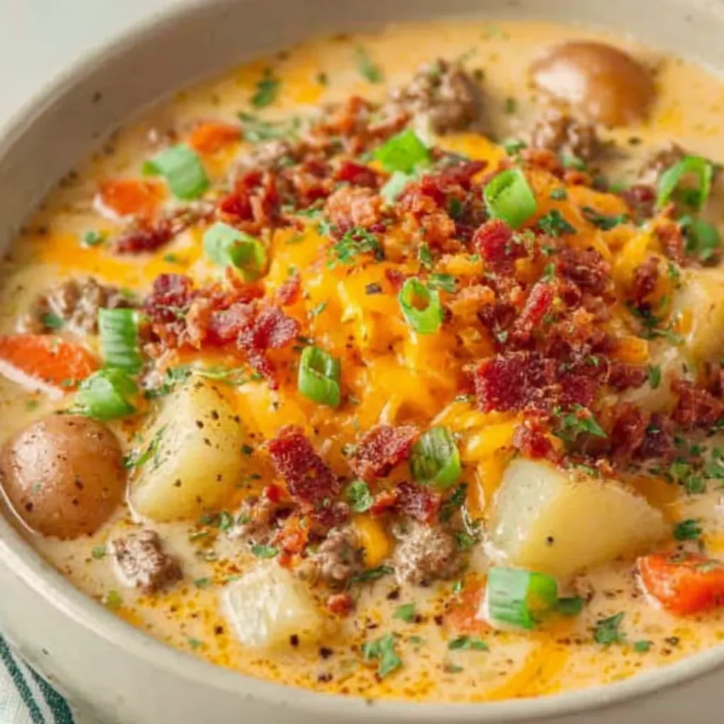 Homemade Cheeseburger Soup with Baby Potatoes