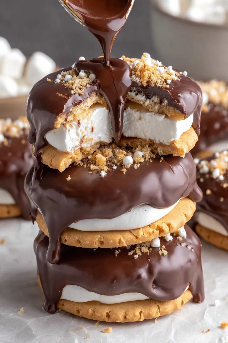 Dipping Ritz cracker sandwich into melted chocolate