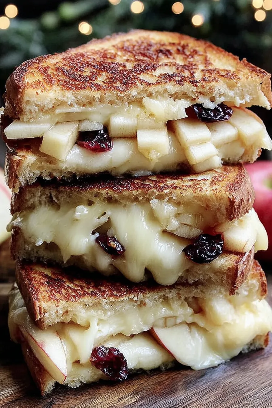 Golden grilled apple cranberry sandwich on a skillet