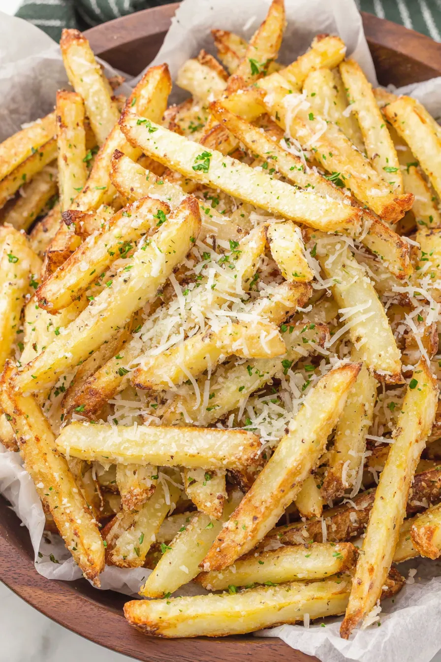 Air fryer garlic parmesan fries close up
