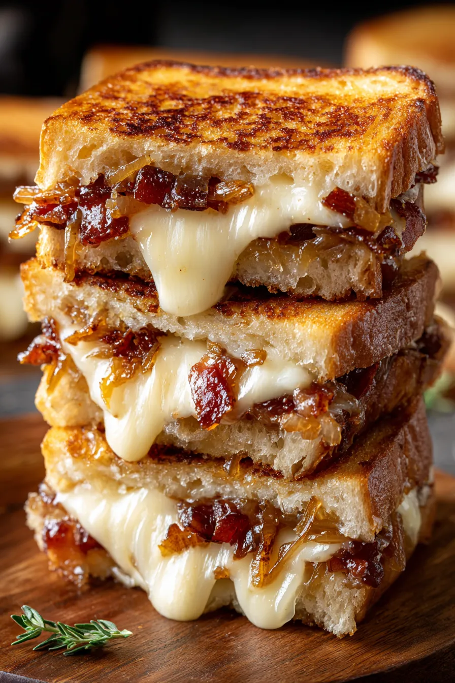 two grilled cheese sandwiches on wooden board