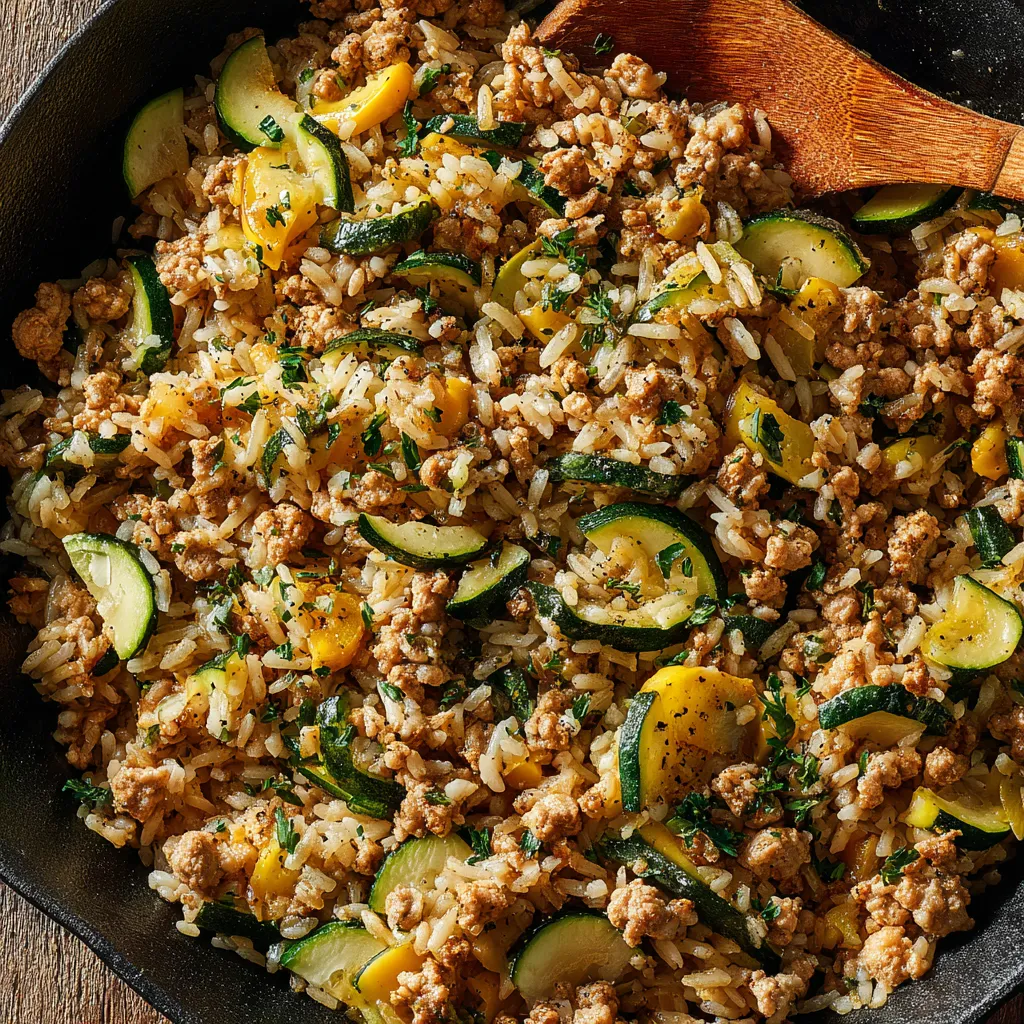 Ground Chicken Zucchini Rice Skillet