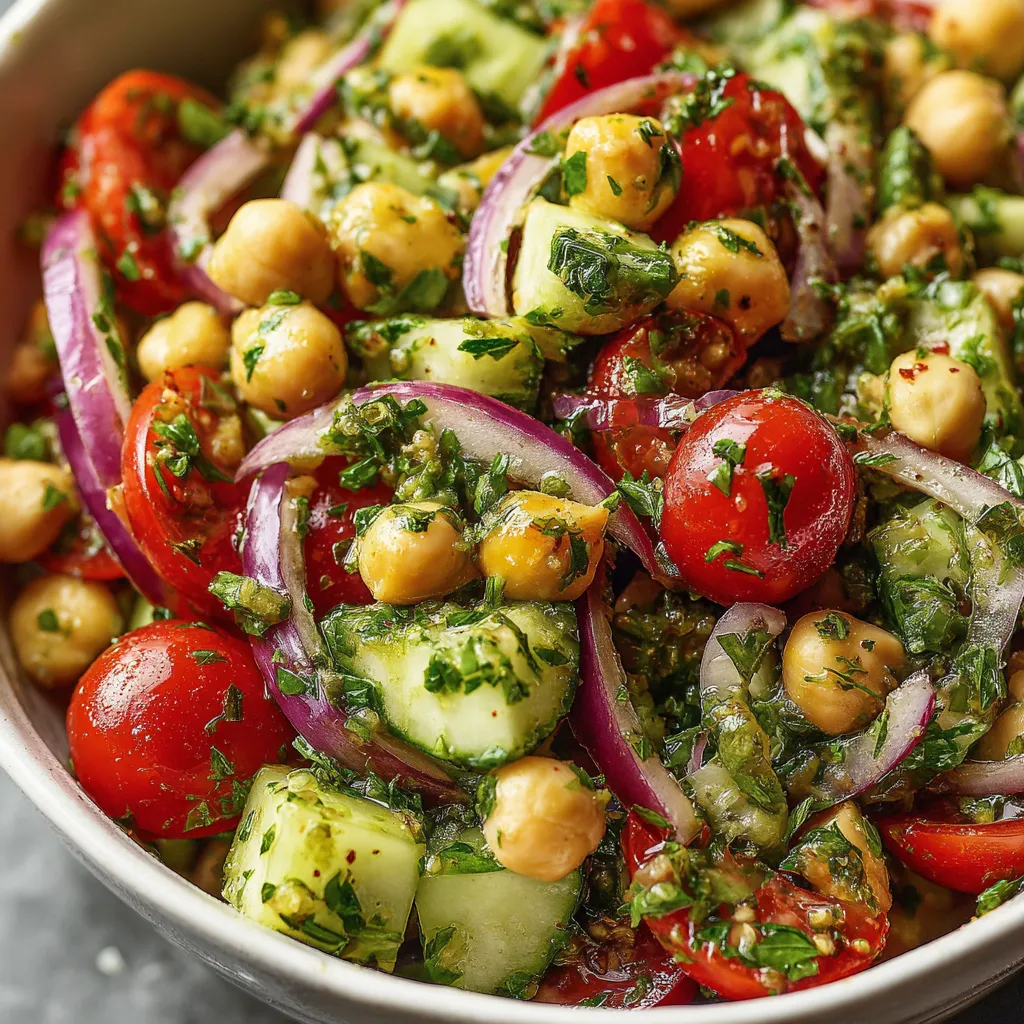 Chickpea Cucumber Tomato Salad with Lemon Parsley Vinaigrette