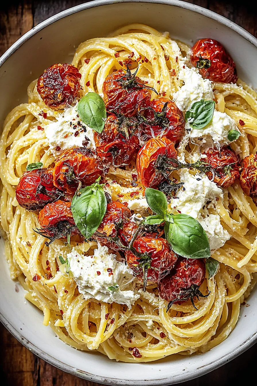 Plated ricotta pasta with basil and lemon zest