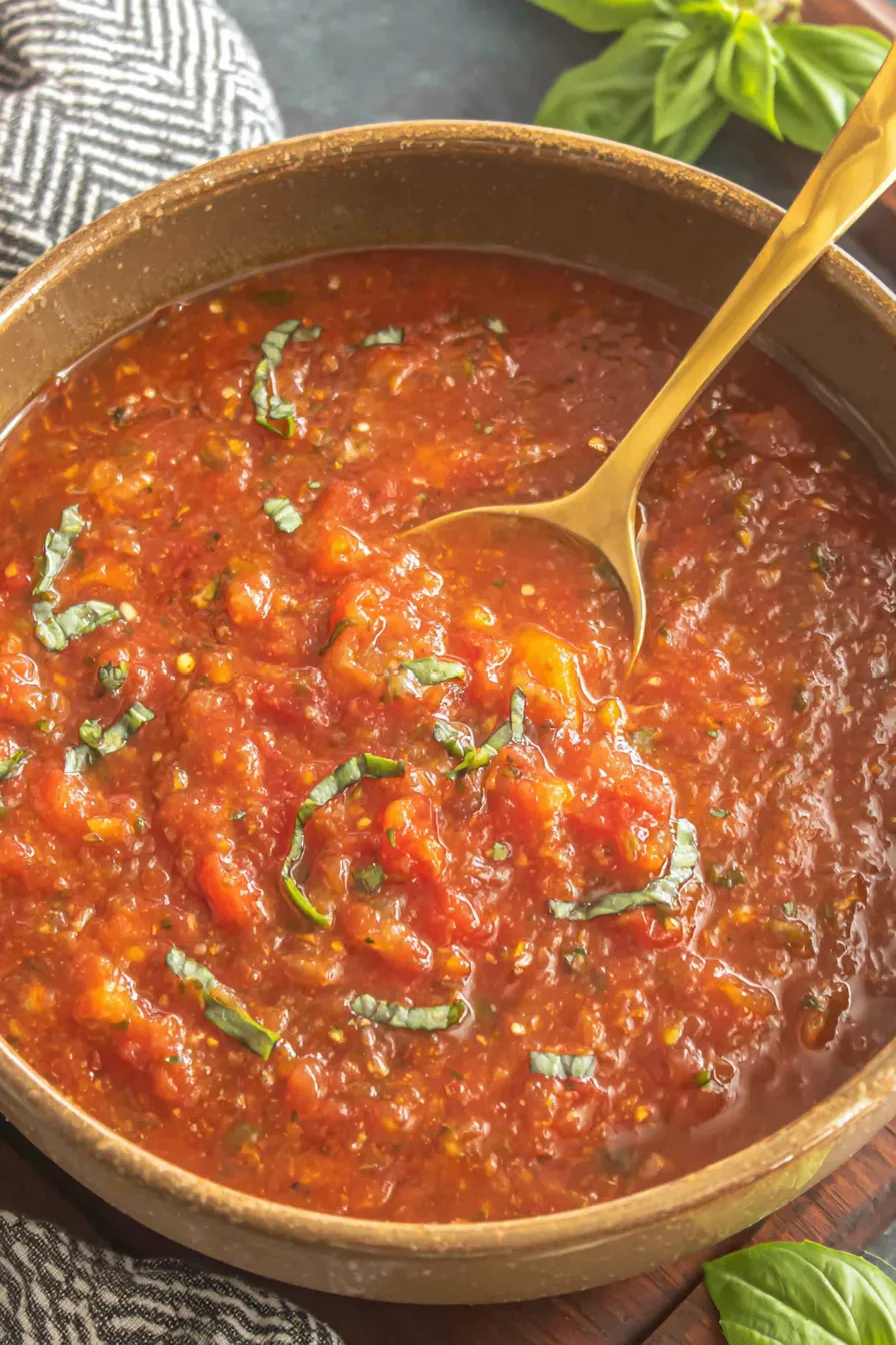 Fresh pomodoro sauce simmering in a skillet