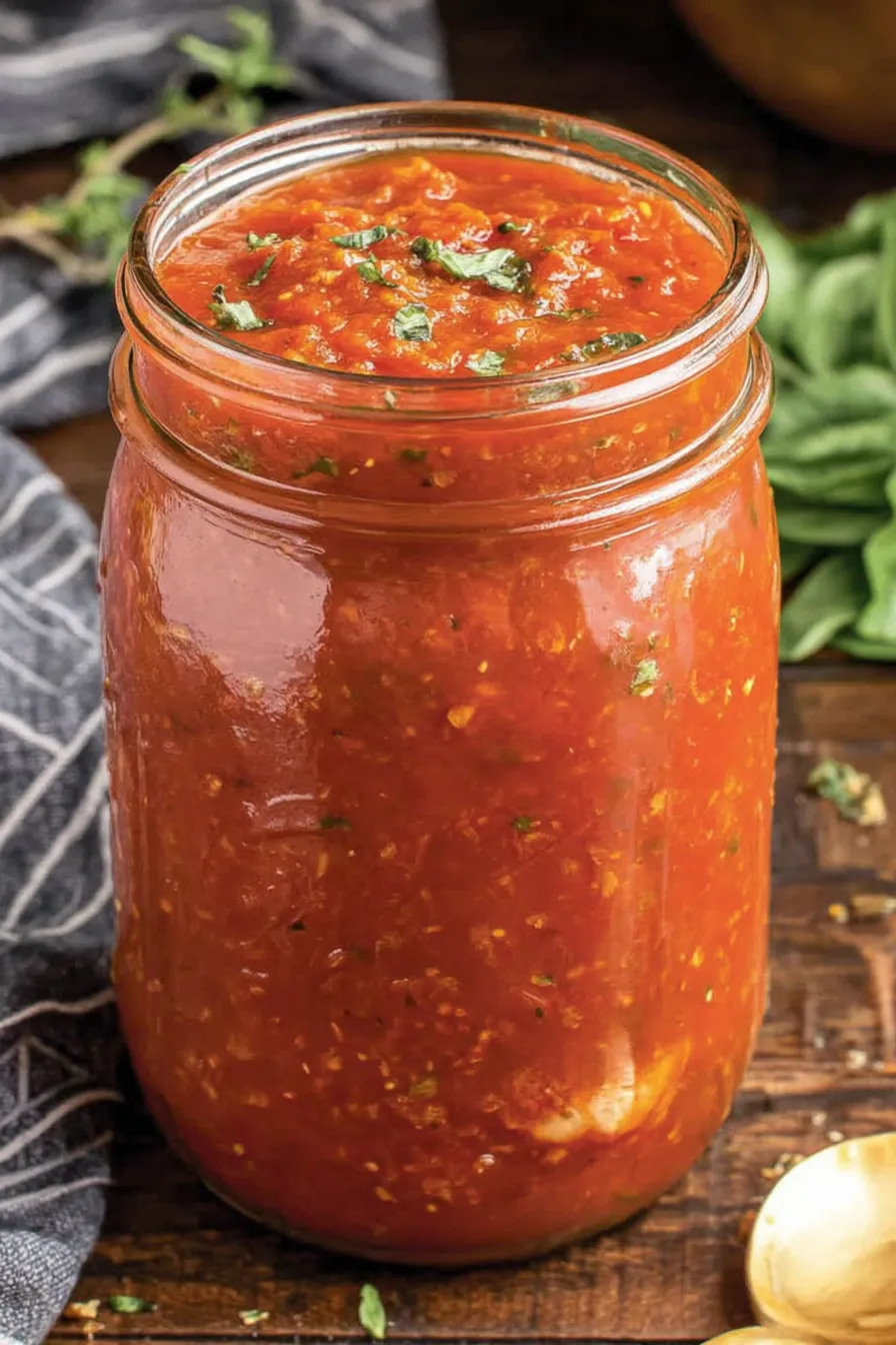 Bowl of pasta tossed with pomodoro sauce and fresh basil