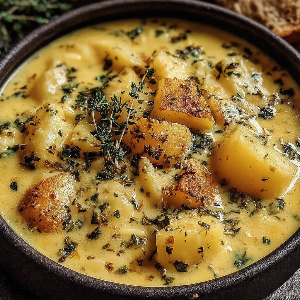 Hearty Cheddar Garlic Herb Potato Soup