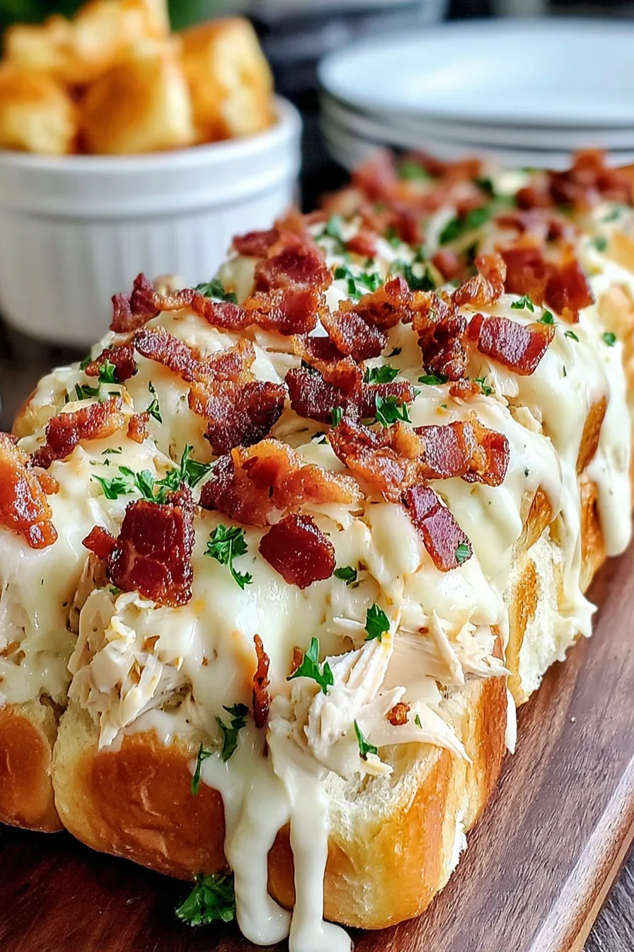 Close-up of cheesy chicken bacon ranch slider oozing melted cheddar