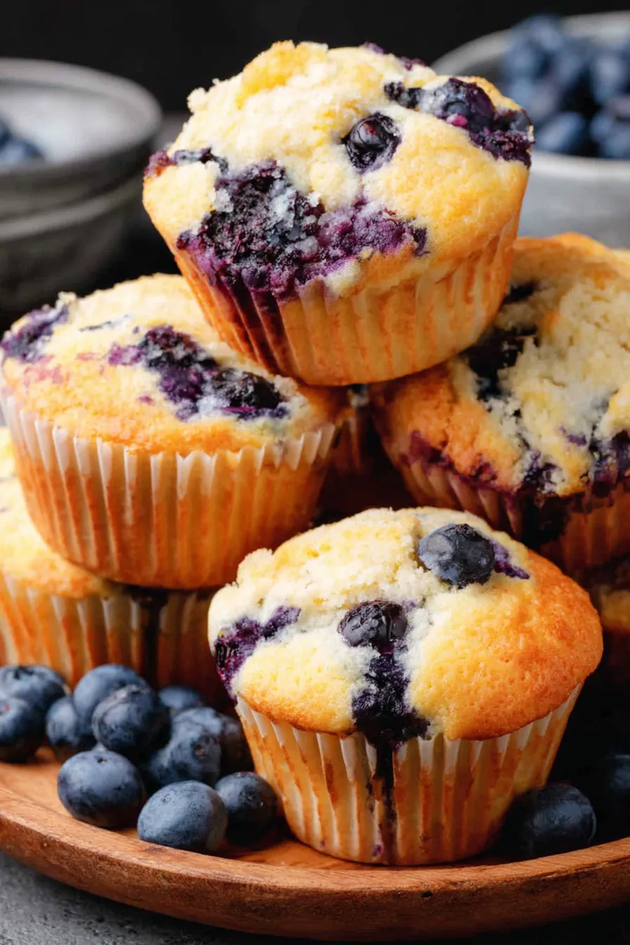 Freshly baked blueberry muffins cooling on a rack