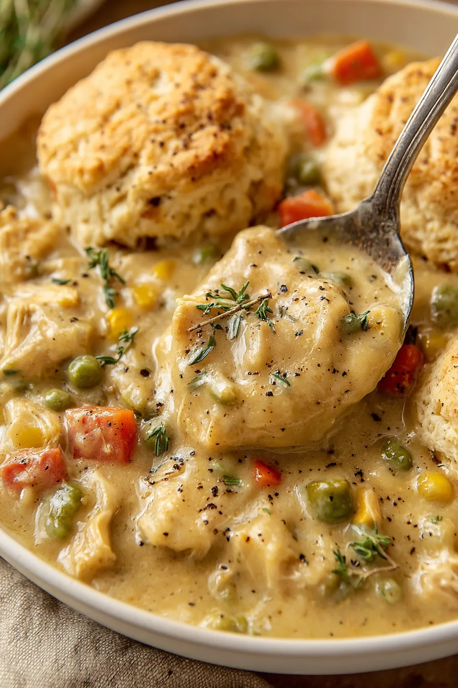 Slow cooker filled with creamy chicken and vegetables