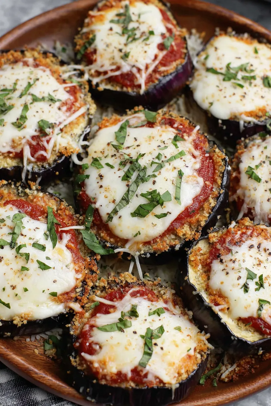 Assembled eggplant parmesan bake in a 9x13 pan