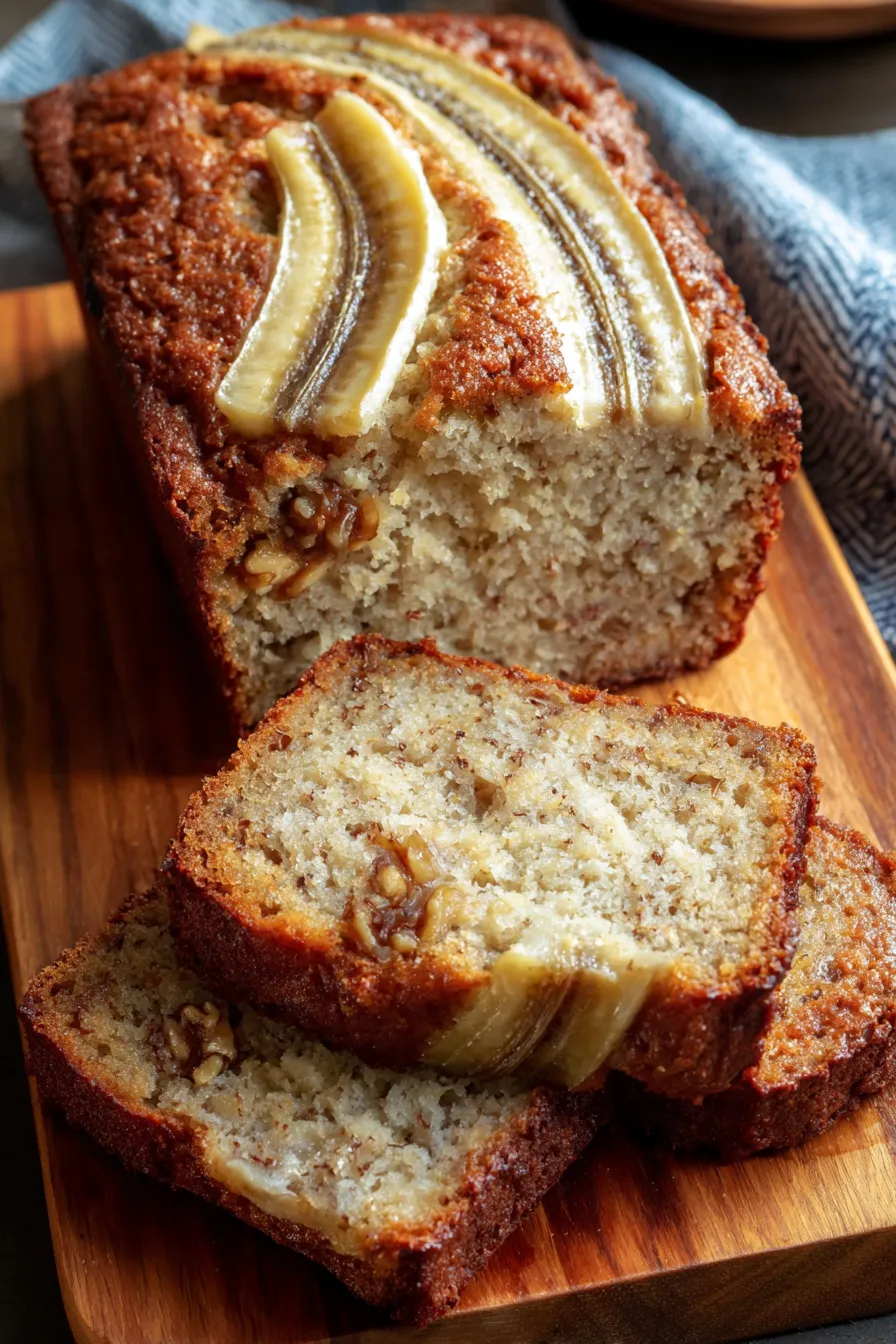 Golden banana bread loaf fresh from the oven