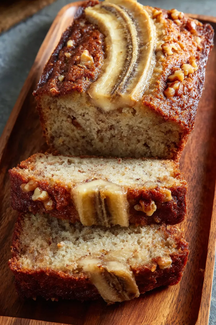 Close-up of banana bread slice with nuts