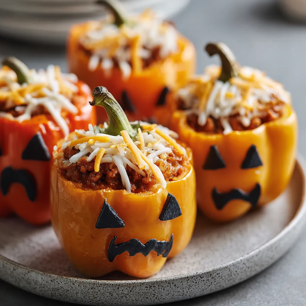 Stuffed Bell Peppers with Creepy Faces