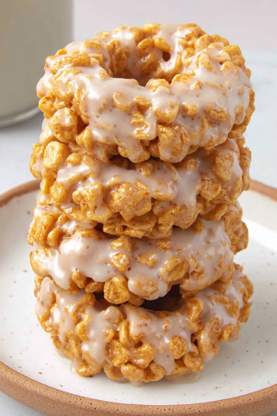 Pumpkin Rice Krispie donuts cooling in a pan
