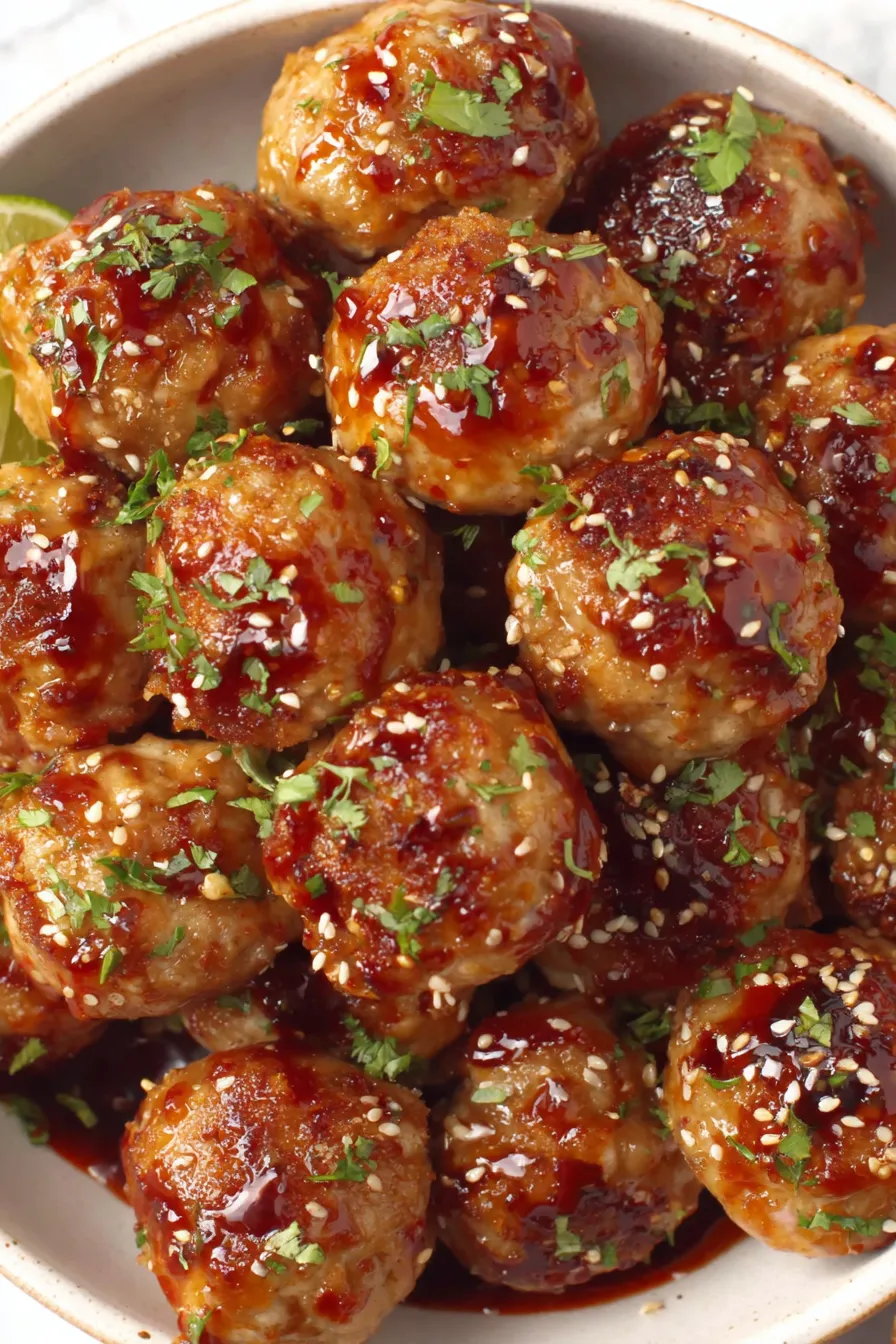 Close up of sesame seeds and herbs on meatballs