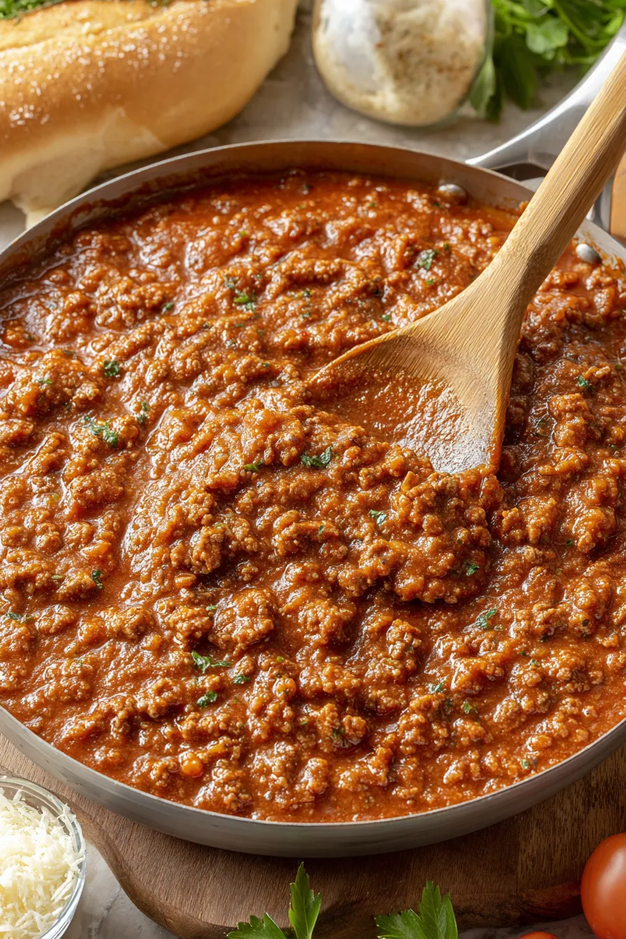 Simmering Bolognese in pot