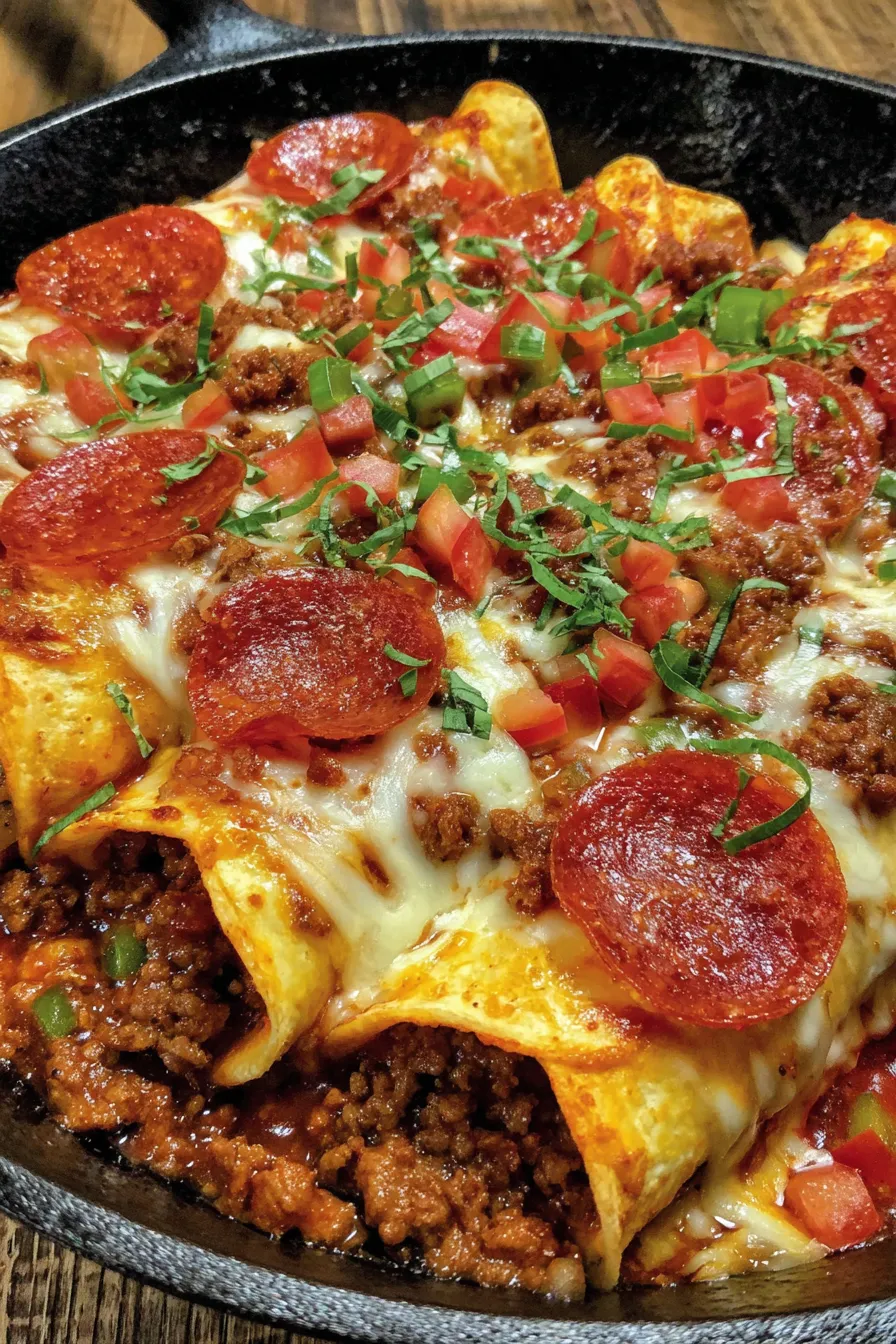 Baked pizza enchiladas fresh from the oven