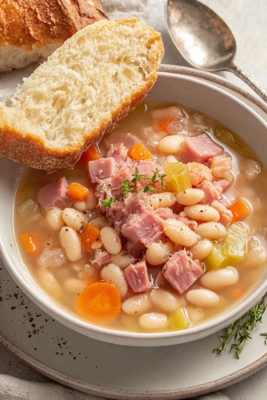 Slow cooker white bean and ham soup in a crockpot