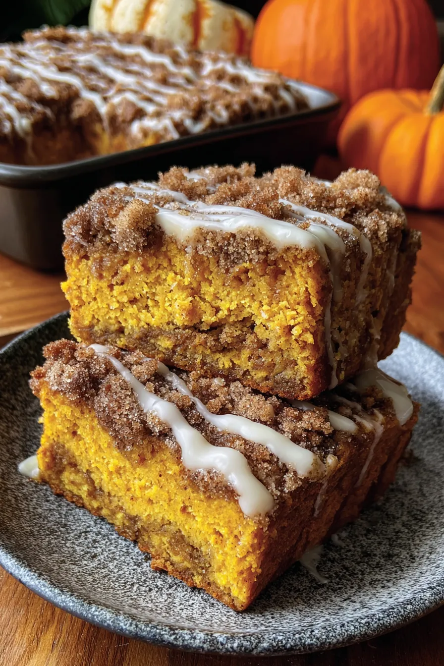 Close-up of streusel topping on pumpkin coffee cake