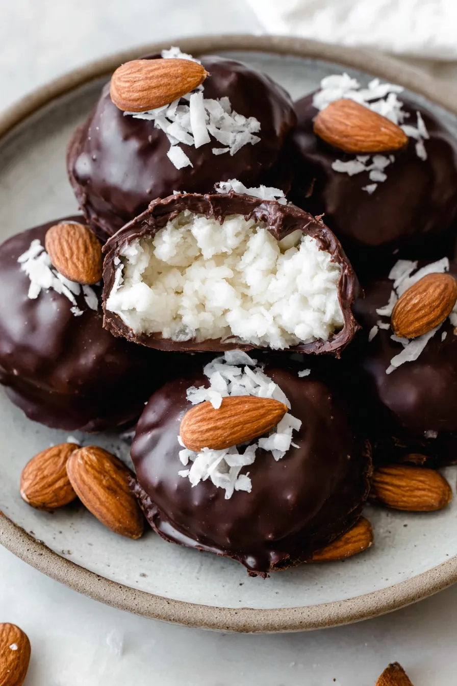 Homemade Almond Joys on parchment