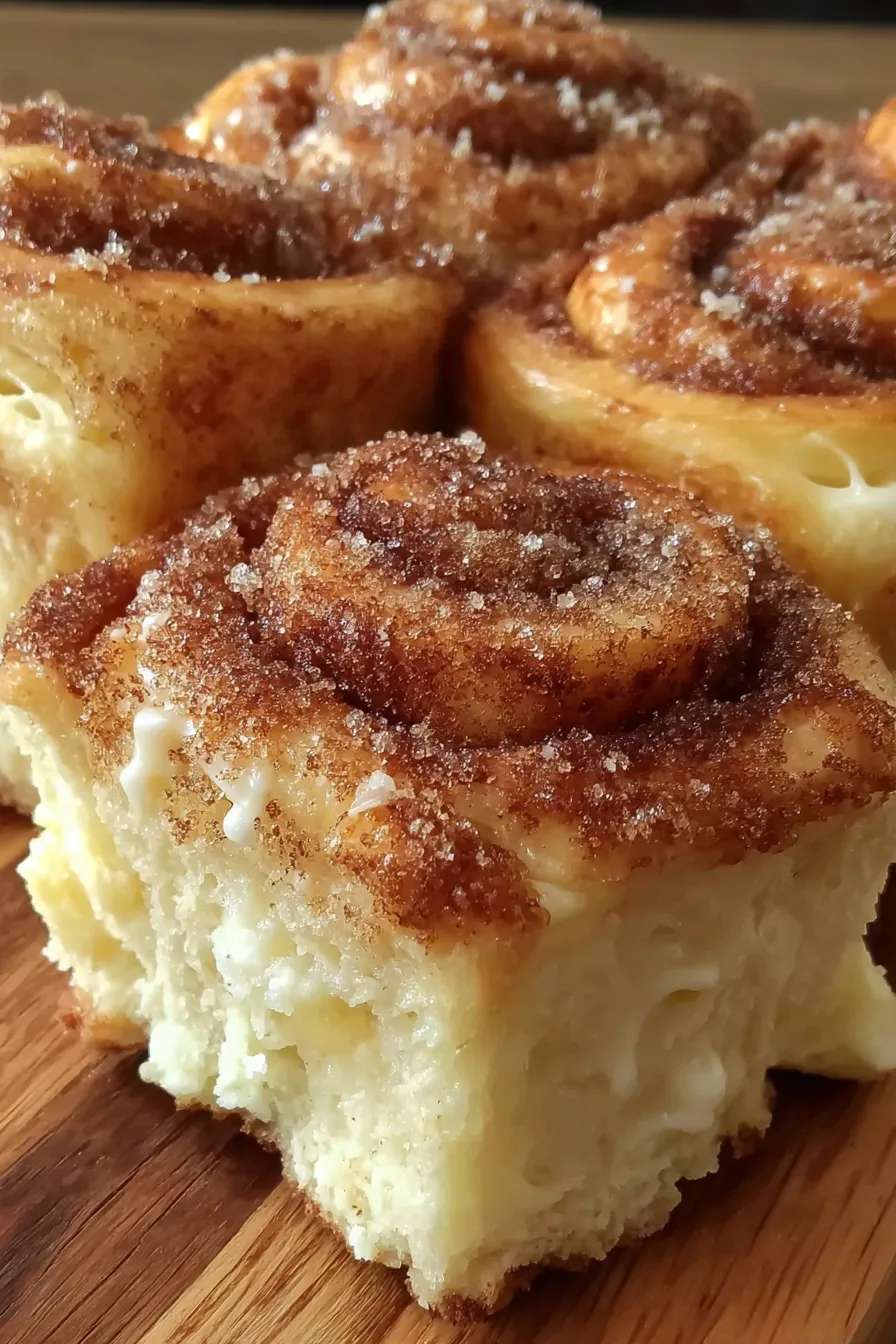 Cream cheese cinnamon sugar rolls cooling on a tray
