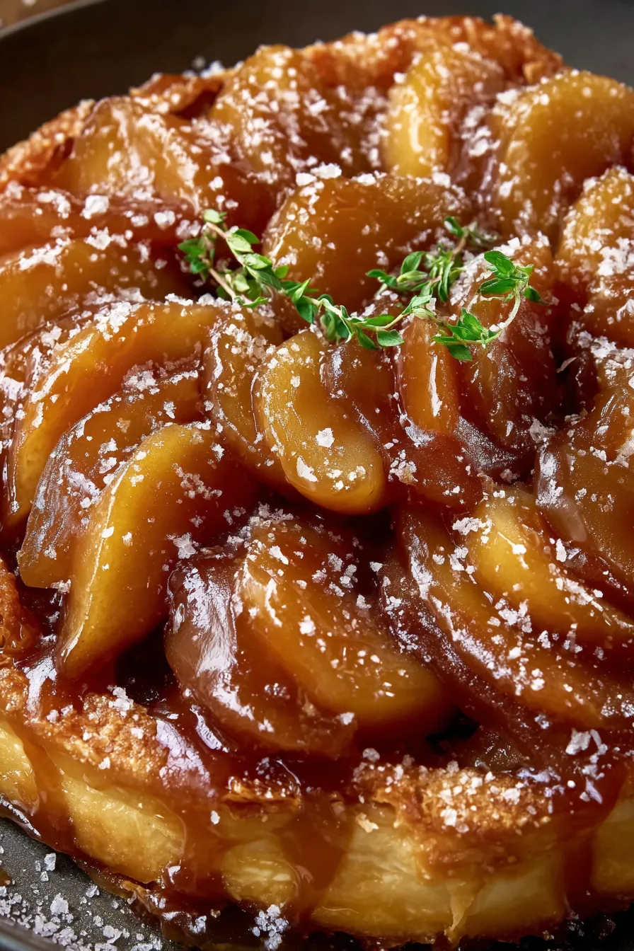 Caramel apple tarte tatin in skillet