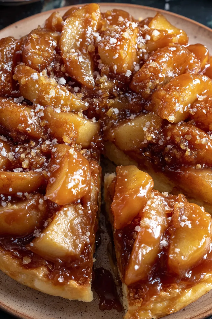 Close up of caramelized apples and pastry