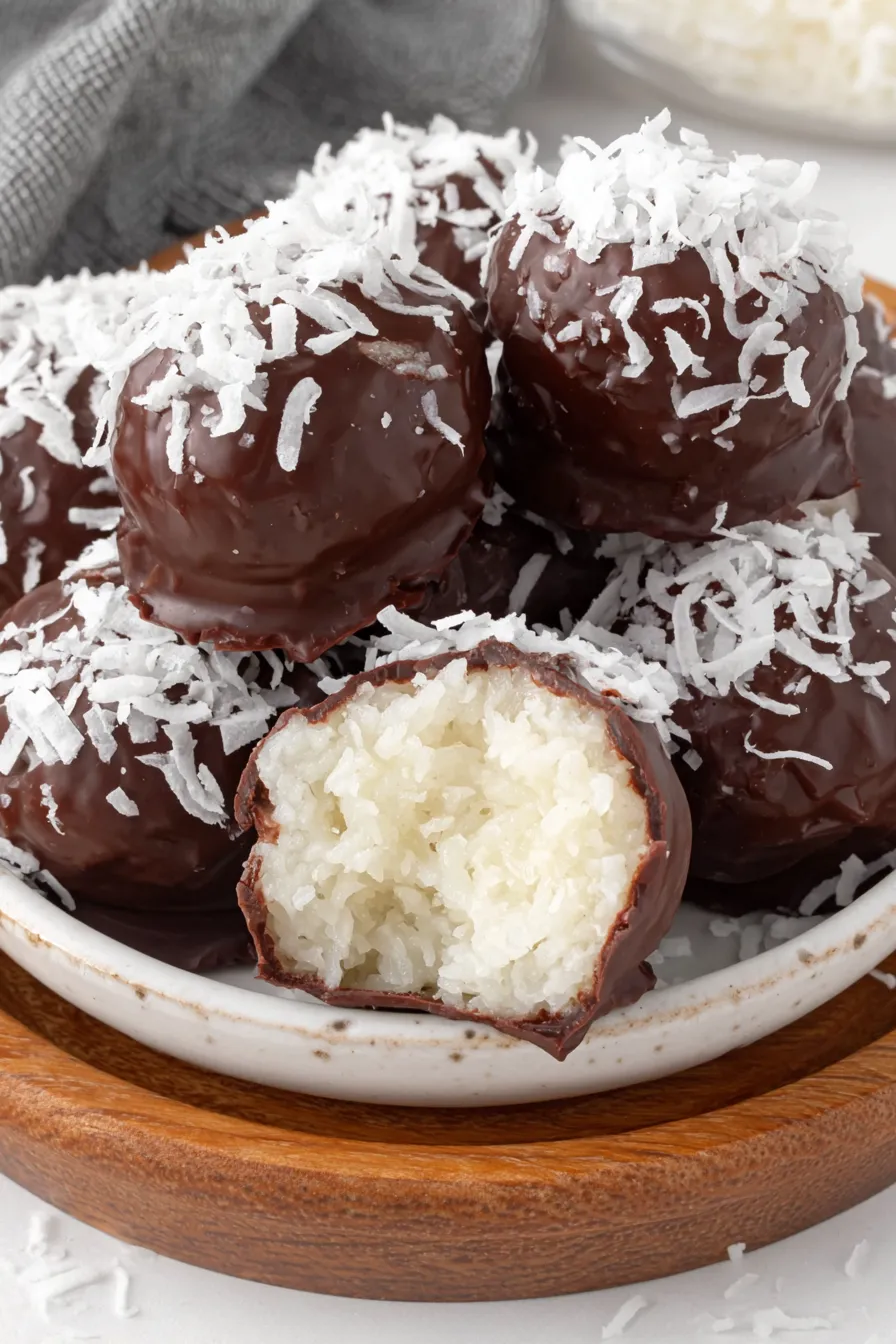 Tray of finished coconut chocolate balls