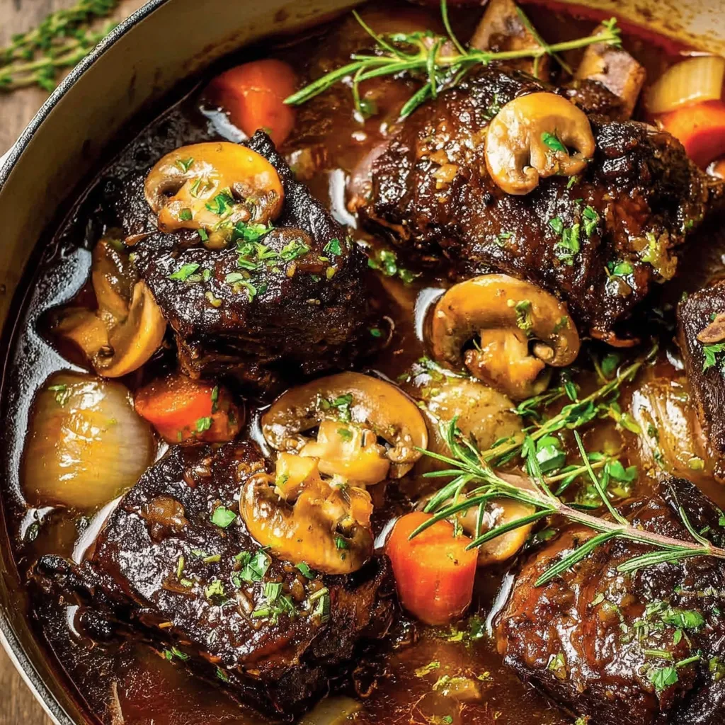 Braised Short Ribs with Red Wine & Mushrooms