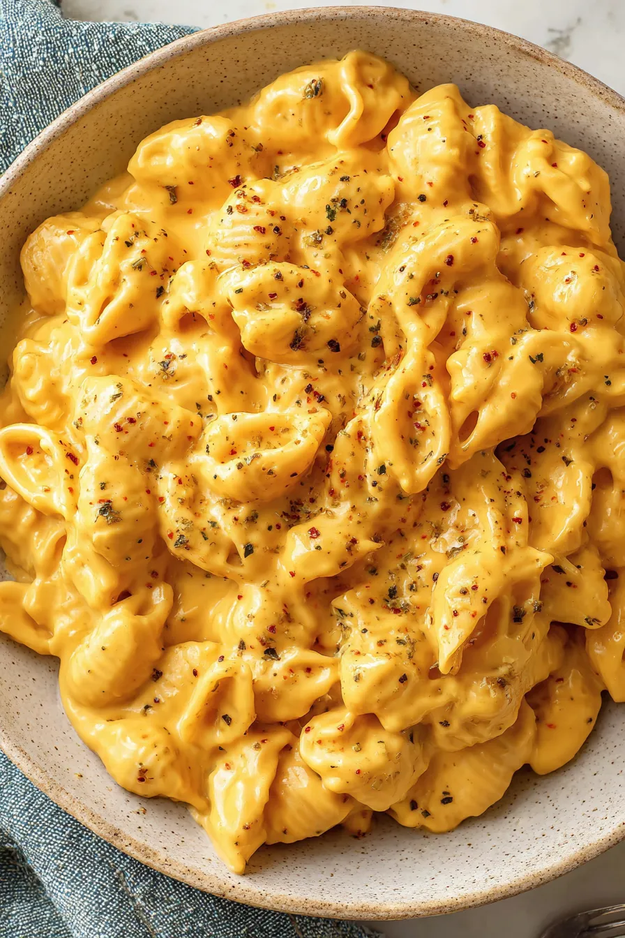 Served shells with grated cheddar and a sprinkle of paprika