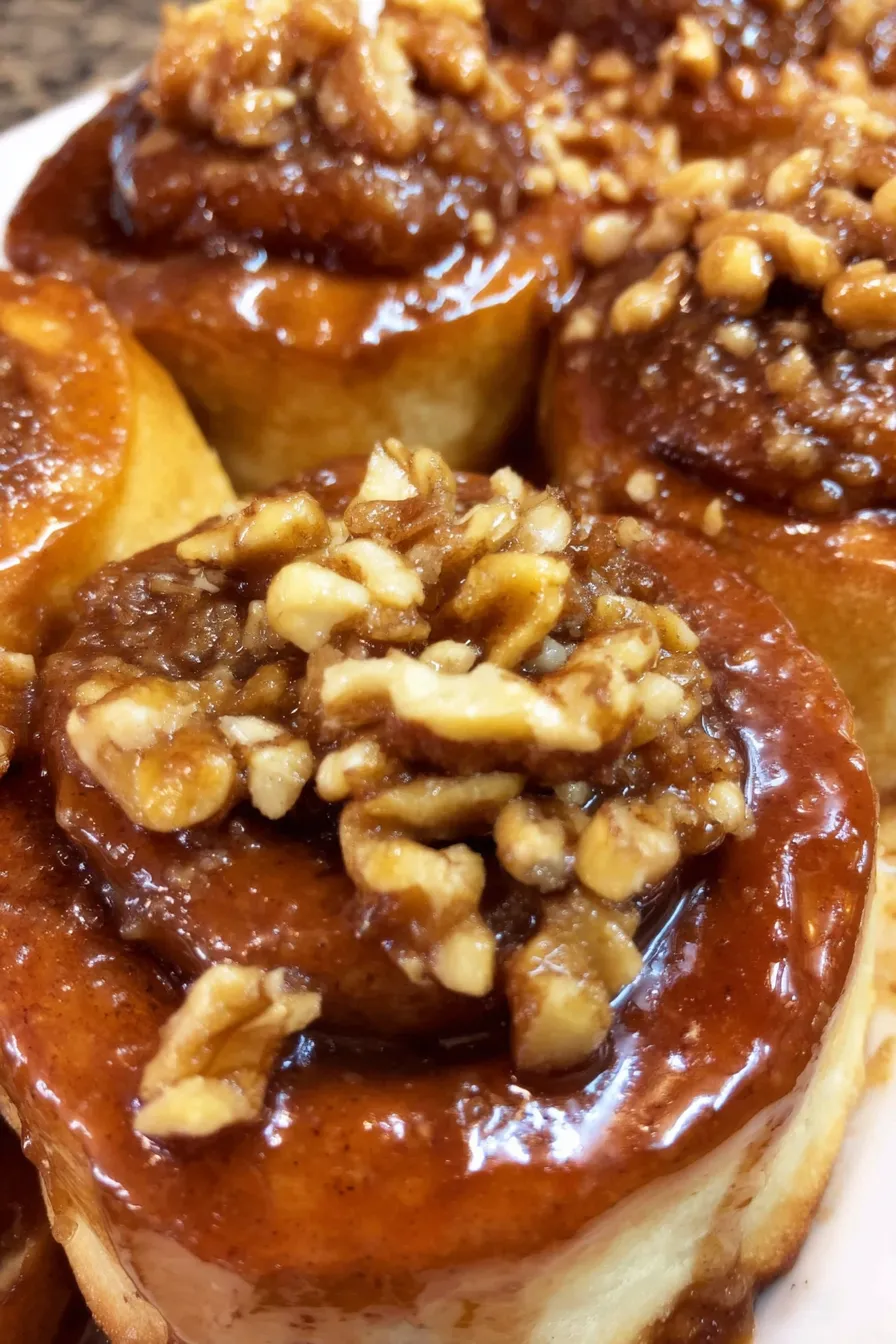 maple walnut sticky buns in baking dish