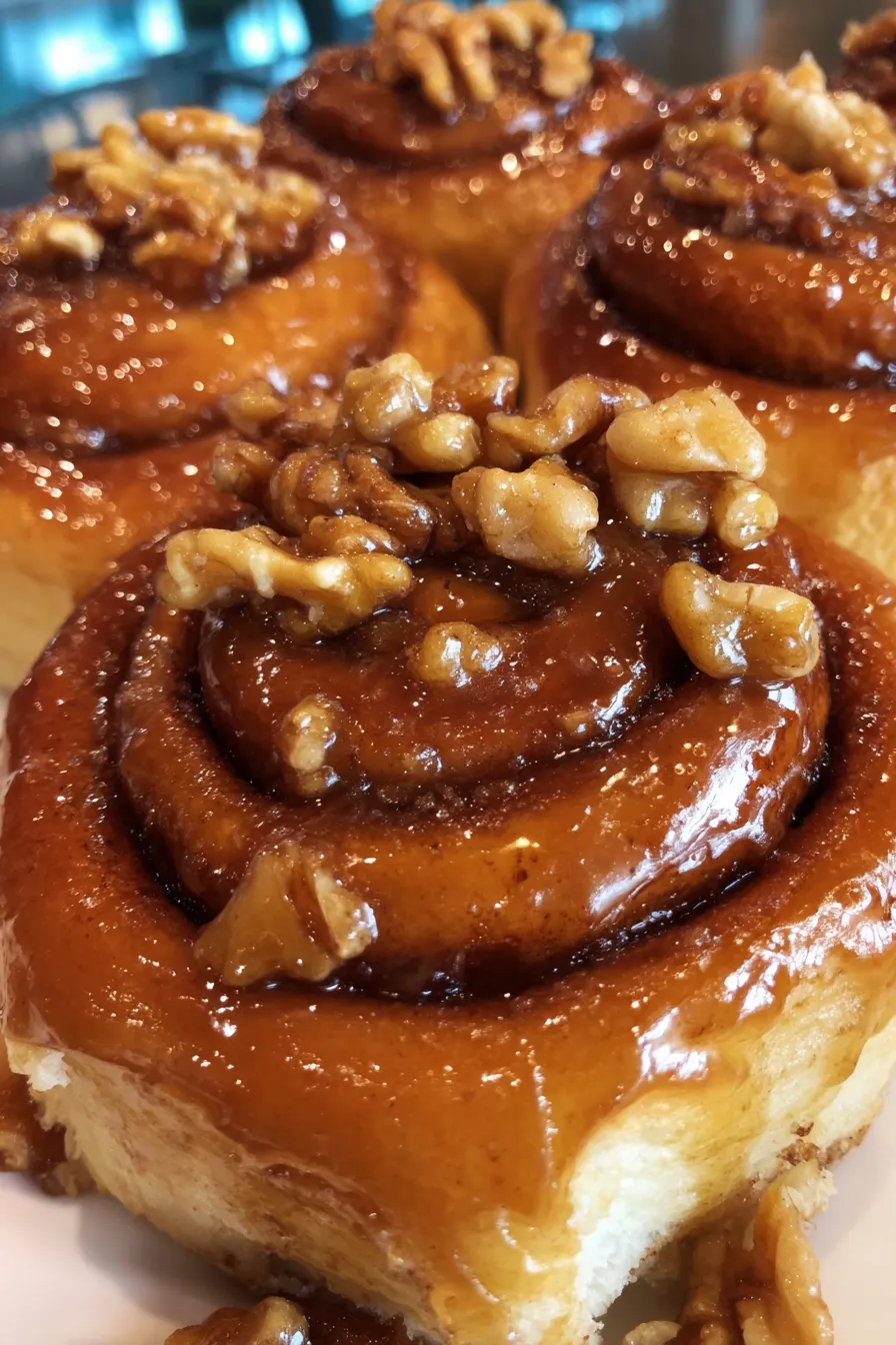 close-up sticky bun with glaze
