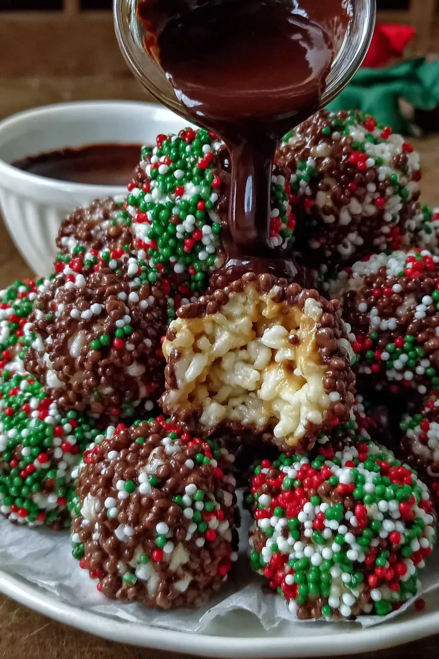 Chocolate dipped Rice Krispie balls on parchment