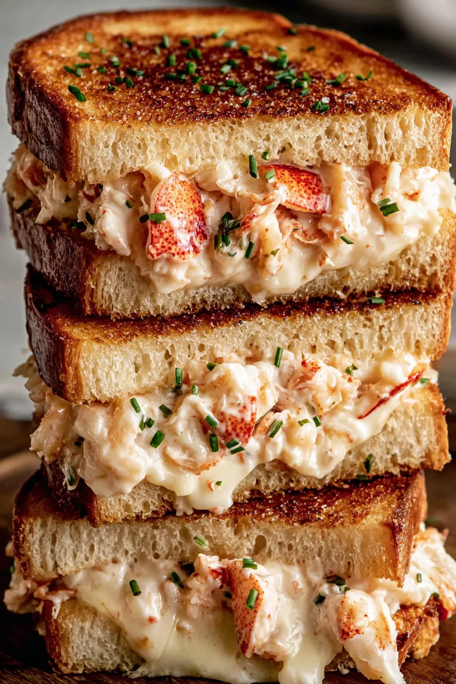 Close up of lobster grilled cheese melting cheese